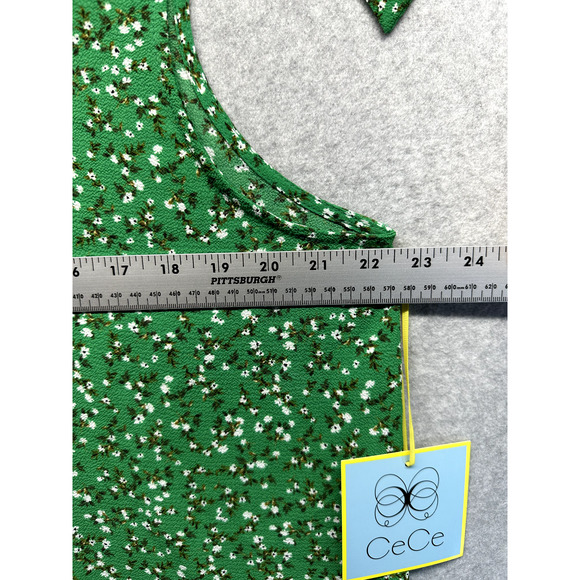 CeCe Womens Blouse Tank Top Size XL Green Floral Tie Shoulder Sleeveless NWT - Picture 3 of 11
